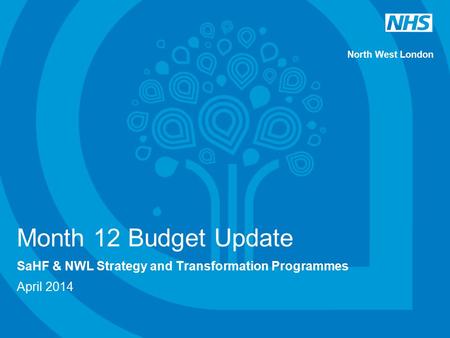 North West London Month 12 Budget Update SaHF & NWL Strategy and Transformation Programmes April 2014.