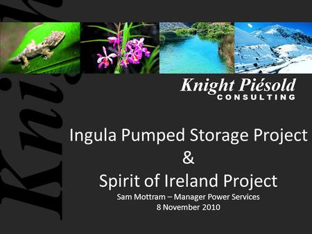 Ingula Pumped Storage Project & Spirit of Ireland Project Sam Mottram – Manager Power Services 8 November 2010.