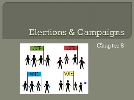 Chapter 8. A) Introduction 1. Getting nominated & getting elected a. Get name on ballot b. Individual effort c. Role of parties.