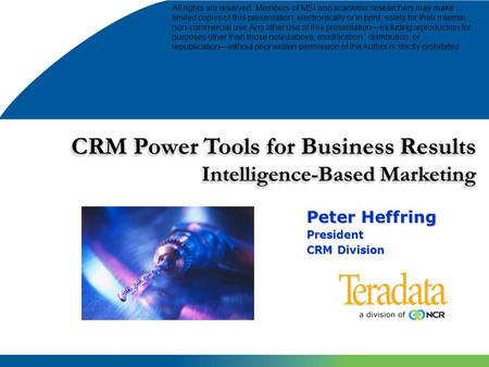 CRM Power Tools for Business Results CRM Power Tools for Business Results Intelligence-Based Marketing CRM Power Tools for Business Results CRM Power Tools.
