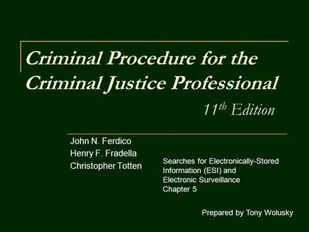 Criminal Procedure for the Criminal Justice Professional 11 th Edition John N. Ferdico Henry F. Fradella Christopher Totten Prepared by Tony Wolusky Searches.