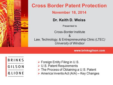 Cross Border Patent Protection November 18, 2014