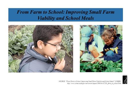 SOURCE: “From Farm to School: Improving Small Farm Viability and School Meals”, CSREES.