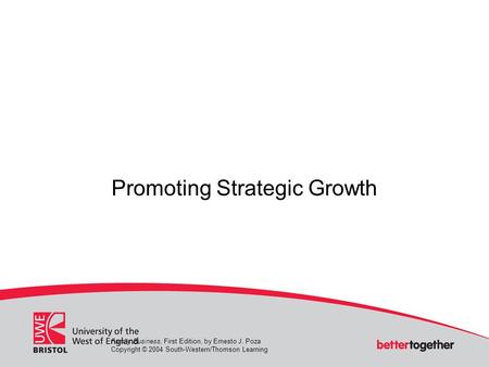 Promoting Strategic Growth Family Business, First Edition, by Ernesto J. Poza Copyright © 2004 South-Western/Thomson Learning.