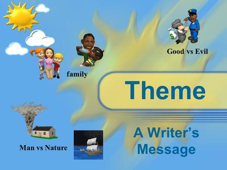 Theme A Writer’s Message Man vs Nature Good vs Evil family.