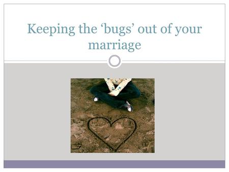 Keeping the ‘bugs’ out of your marriage. Advantages of Marriage Higher Incomes Longer Lives Better Health Less Violence Less Alcohol Less Poverty Salt.
