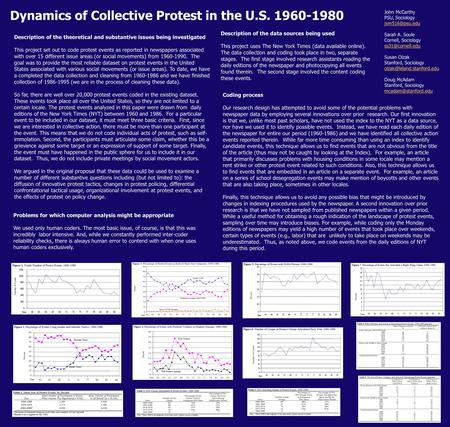 Dynamics of Collective Protest in the U.S. 1960-1980 John McCarthy PSU, Sociology Sarah A. Soule Cornell, Sociology Susan.