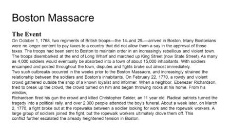 Boston Massacre The Event