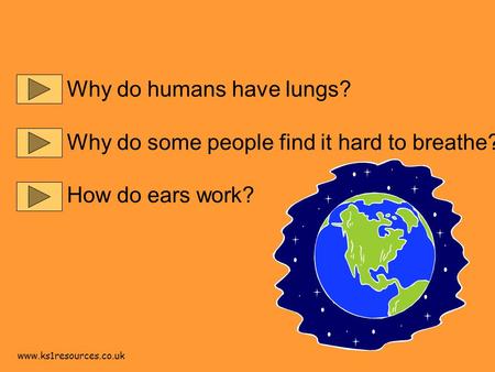 www.ks1resources.co.uk Why do humans have lungs? Why do some people find it hard to breathe? How do ears work?