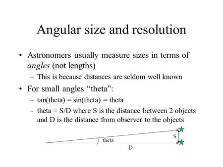 Angular size and resolution