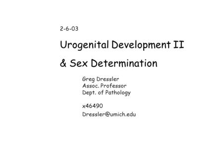 Urogenital Development II & Sex Determination
