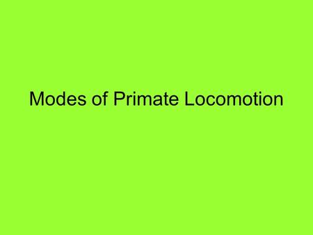 Modes of Primate Locomotion. Locomotion refers to how a primate gets around. A mode of locomotion, as used here, refers to how a primate most frequently.