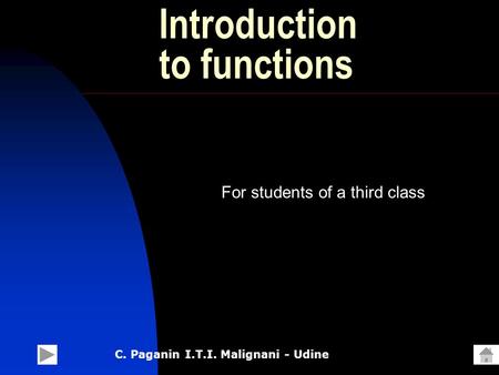 C. Paganin I.T.I. Malignani - Udine Introduction to functions For students of a third class.
