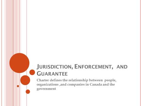 J URISDICTION, E NFORCEMENT, AND G UARANTEE Charter defines the relationship between people, organizations,and companies in Canada and the government.