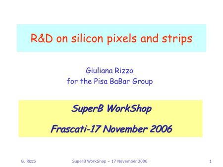 G. RizzoSuperB WorkShop – 17 November 20061 R&D on silicon pixels and strips Giuliana Rizzo for the Pisa BaBar Group SuperB WorkShop Frascati-17 November.