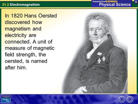 In 1820 Hans Oersted discovered how magnetism and electricity are connected. A unit of measure of magnetic field strength, the oersted, is named after.