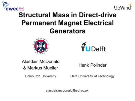 Alasdair McDonald & Markus Mueller Edinburgh University