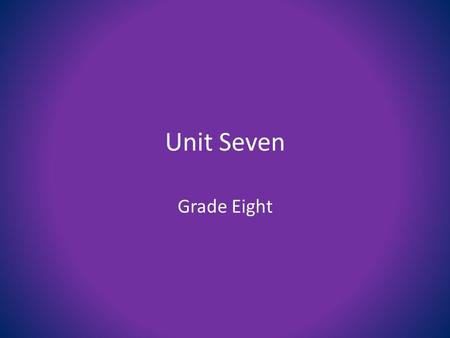 Unit Seven Grade Eight. 1. acme (n) the highest point syn: summit, top, peak, pinnacle ant: low point, bottom, nadir.