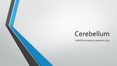 Cerebellum MIMSA’s Anatomy sessions 2013. cerebellum Motor part of the brain Coordination of movement Regulation of muscle tone Maintenance of equilibrium.