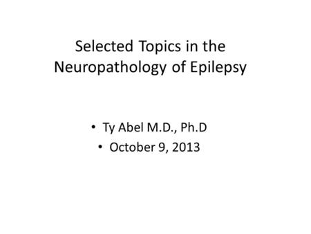 Selected Topics in the Neuropathology of Epilepsy Ty Abel M.D., Ph.D October 9, 2013.