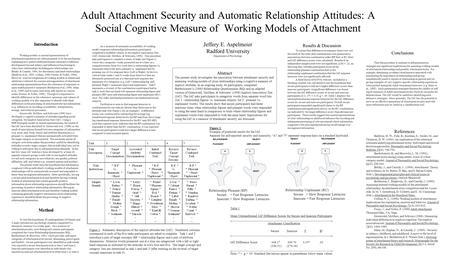 Adult Attachment Security and Automatic Relationship Attitudes: A Social Cognitive Measure of Working Models of Attachment Jeffery E. Aspelmeier Radford.