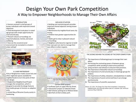 Design Your Own Park Competition A Way to Empower Neighborhoods to Manage Their Own Affairs INTRODUCTION Humans evolved in small groups of known individuals.