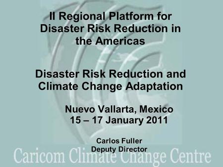 Nuevo Vallarta, Mexico 15 – 17 January 2011 Carlos Fuller Deputy Director II Regional Platform for Disaster Risk Reduction in the Americas Disaster Risk.