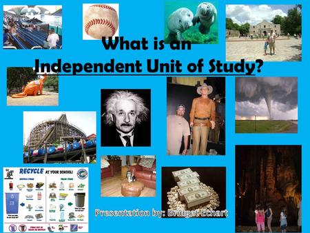 What is an Independent Unit of Study?. The dictionary definition: a research project carried out by yourself or with others. This project is carefully.