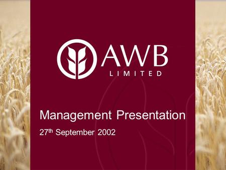 Management Presentation 27 th September 2002. Corporate Strategy Andrew Lindberg Managing Director 27 th September 2002.