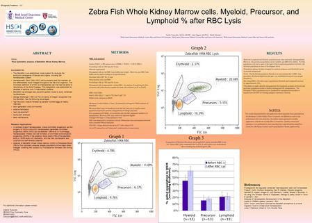 Zebra Fish Whole Kidney Marrow cells. Myeloid, Precursor, and Lymphoid % after RBC Lysis ABSTRACT TITLE : Flow Cytometric analysis of Zebrafish Whole Kidney.