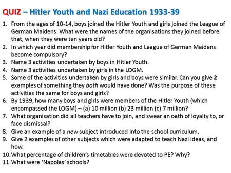 QUIZ – Hitler Youth and Nazi Education