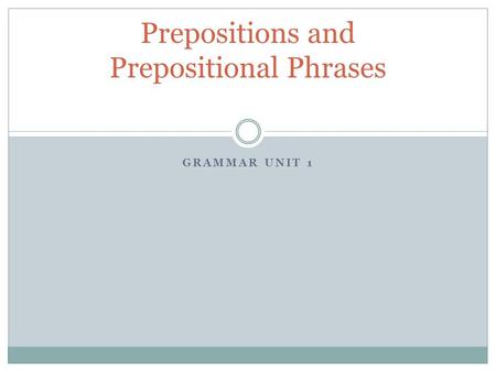 GRAMMAR UNIT 1 Prepositions and Prepositional Phrases.