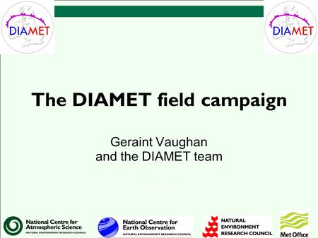 The DIAMET field campaign Geraint Vaughan and the DIAMET team 1 This is the footer.