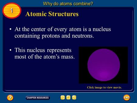At the center of every atom is a nucleus containing protons and neutrons. This nucleus represents most of the atom’s mass. Atomic Structures Why do atoms.