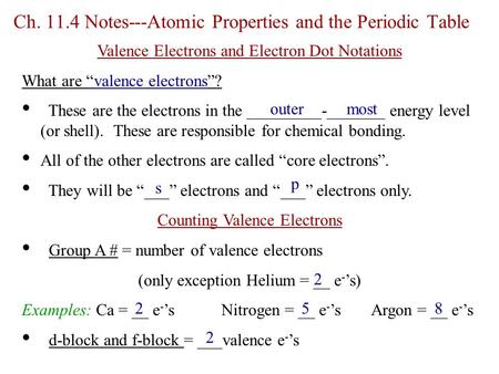 Ch Notes---Atomic Properties and the Periodic Table