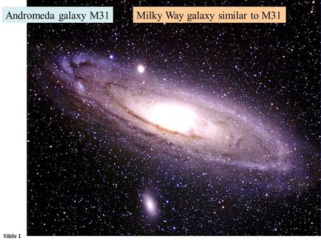 Slide 1 Andromeda galaxy M31Milky Way galaxy similar to M31.
