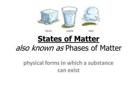 States of Matter also known as Phases of Matter physical forms in which a substance can exist.