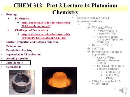 CHEM 312: Part 2 Lecture 14 Plutonium Chemistry