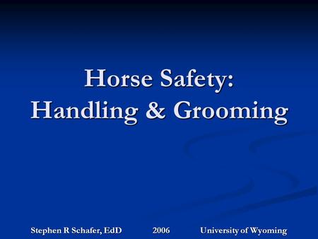 Horse Safety: Handling & Grooming Stephen R Schafer, EdD 2006 University of Wyoming.