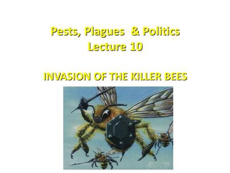 Pests, Plagues & Politics Lecture 10 INVASION OF THE KILLER BEES.
