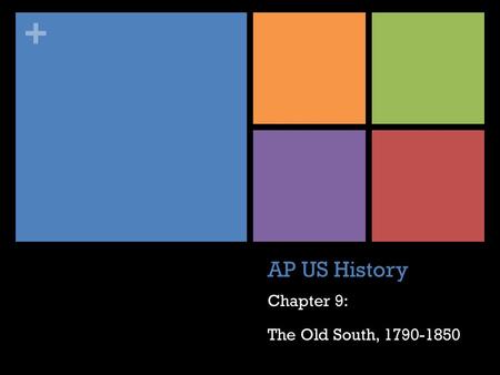 Chapter 9: The Old South, 1790-1850 AP US History Chapter 9: The Old South, 1790-1850.