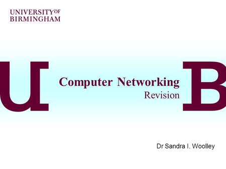 Computer Networking Revision Dr Sandra I. Woolley.
