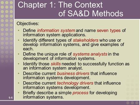 Chapter 1: The Context of SA&D Methods