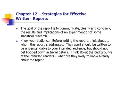 Chapter 12 – Strategies for Effective Written Reports