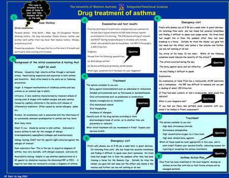 Drug treatment of asthma The University of Western Australia Integrated Paraclinical Sciences Case History Initial consultation: Personal details: Fred.