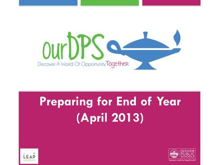 Preparing for End of Year (April 2013). School leaders will: Practice scoring Professionalism Understand the EOY Data Reports Understand available support.