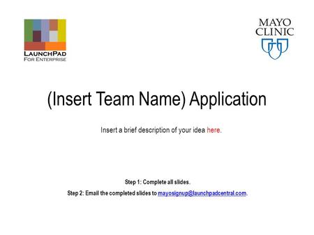 (Insert Team Name) Application Step 1: Complete all slides. Step 2:  the completed slides to