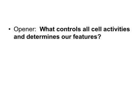 Opener:  What controls all cell activities and determines our features?