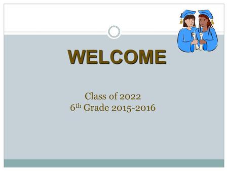 Class of 2022 6 th Grade 2015-2016 WELCOME. What Is a Middle School? Middle school is… Student centered New classes Fun Rewards New expectations More.