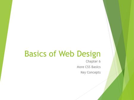 Basics of Web Design Chapter 6 More CSS Basics Key Concepts.
